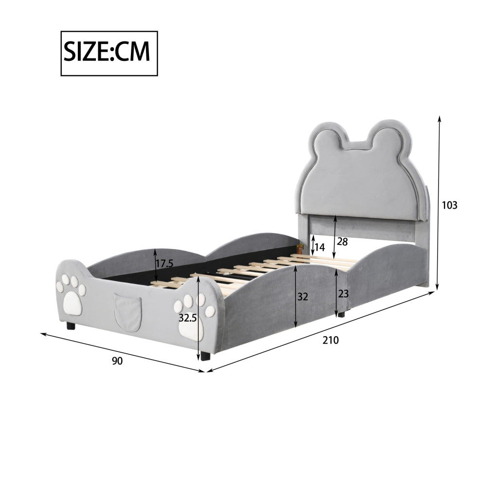 Letto imbottito per bambini a forma di orso grigio 90 x 200 cm