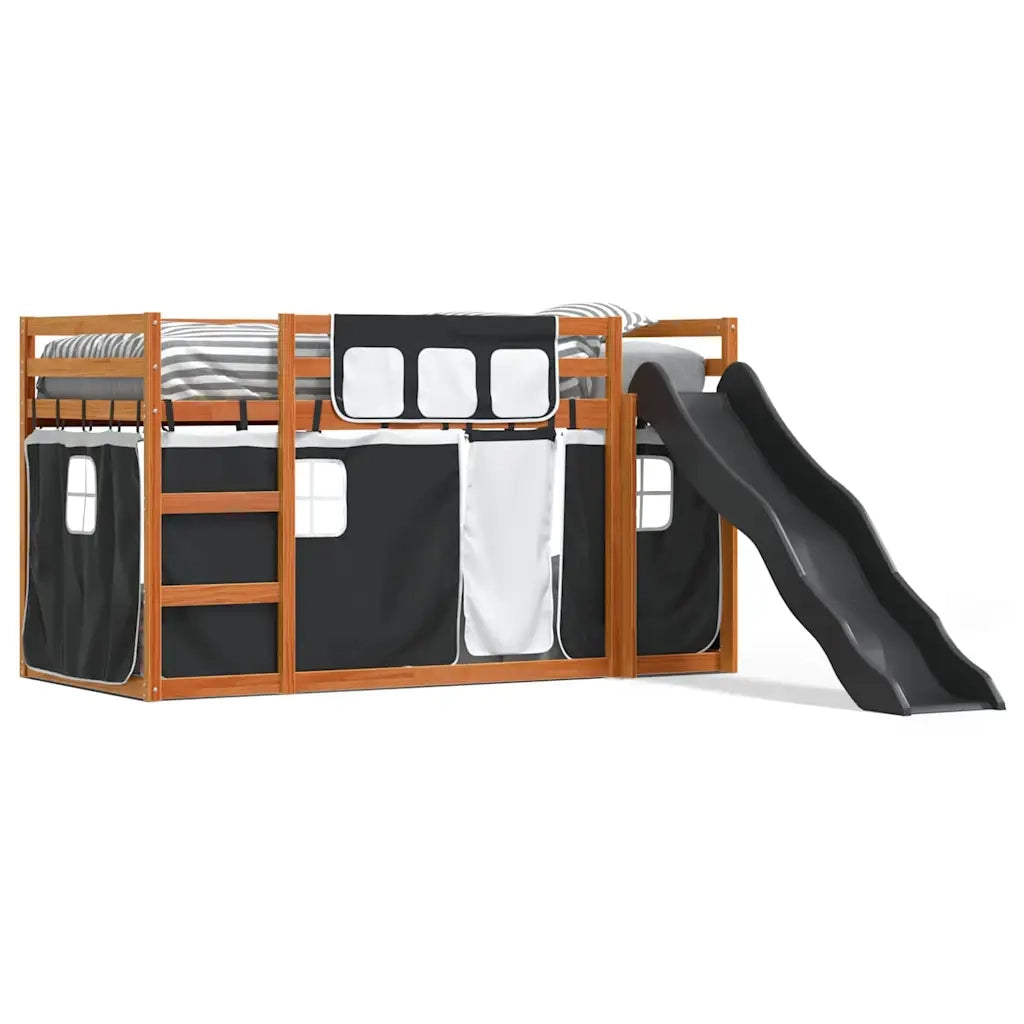 vidaXL Letto a Castello con Scivolo e Tende Bianco e Nero 90x200 cm