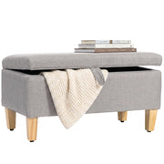 Panca contenitore con seduta imbottita ¨C Xylo ¨C Effetto lino grigio chiaro gambe legno