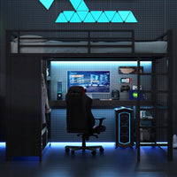 Letto gaming con scrivania e armadio - Xylo - 160x200 - Nero - LED