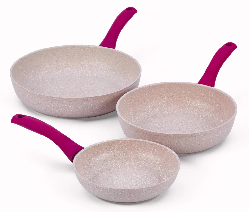 Set 3 Padelle in Alluminio Ø 20-24-28 cm Antiaderente Induzione Bisetti Stonerose