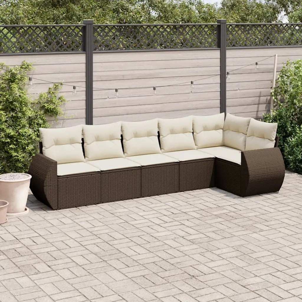 Set Divano da Giardino 6 pz con Cuscini Marrone in Polyrattan 3221392