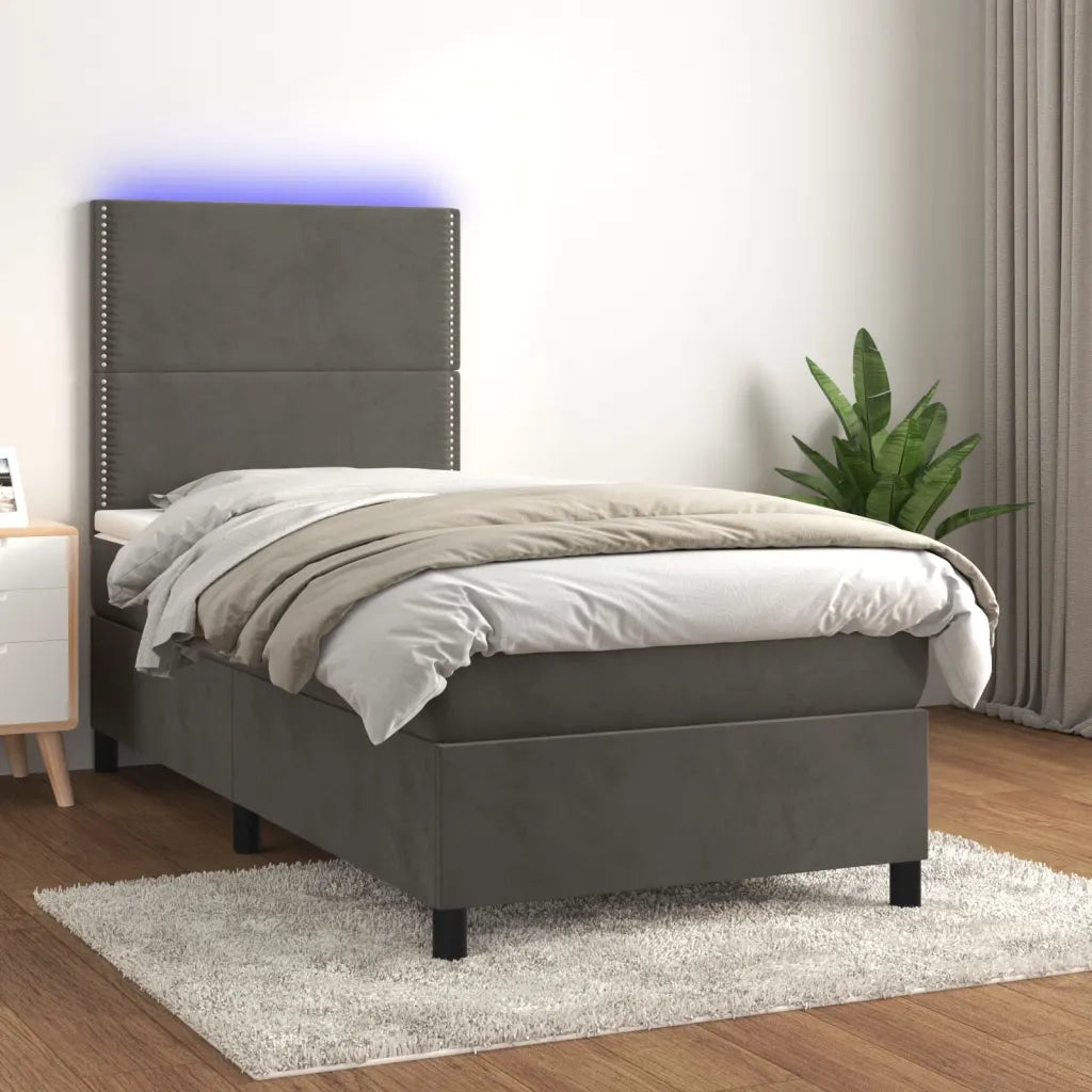 Letto singolo | Letto per adulti | Letto a Molle con Materasso e LED Grigio Scuro 80x200cm Velluto