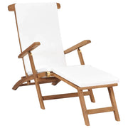 Sedia a Sdraio con Cuscino Bianco Crema Legno Massello di Teak cod mxl 13340