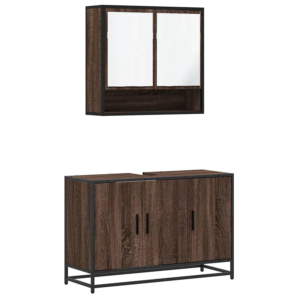Set Mobili da Bagno 2 pz Rovere Marrone in Legno Multistrato