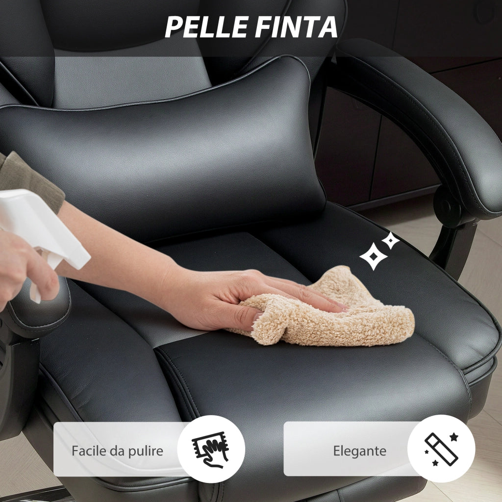 Sedia da Ufficio Presidenziale 69x72x118-126 cm con Poggiapiedi e Supporto Lombare in Pelle PU Nero