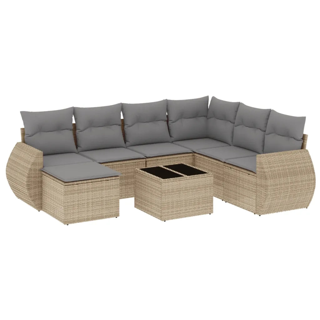 Set Divano da Giardino 8 pz con Cuscini Beige in Polyrattan 3221708