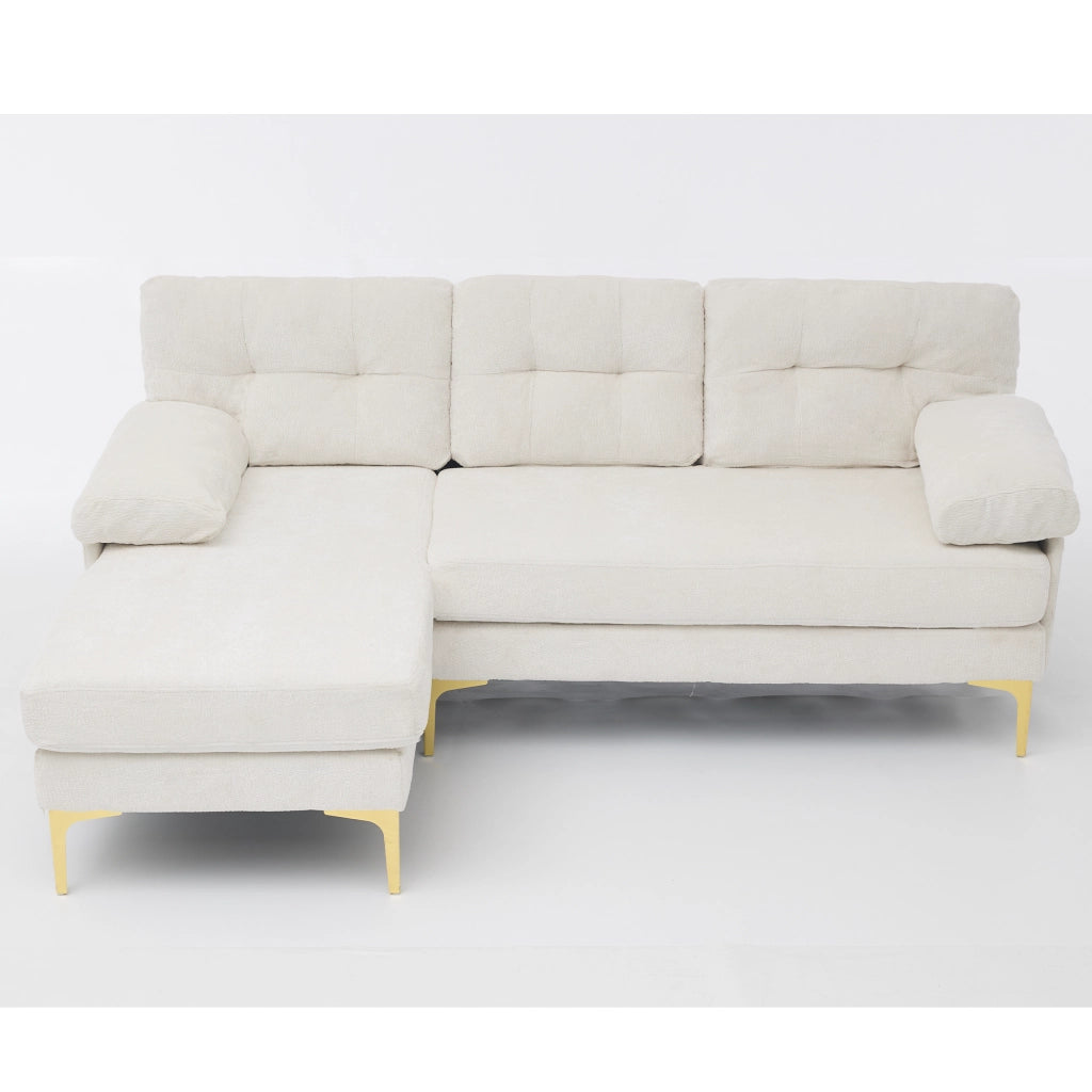 Divano angolare reversibile 3 posti con cuscini e braccioli, in ciniglia, Beige, 187.5 × 130 × 79 cm