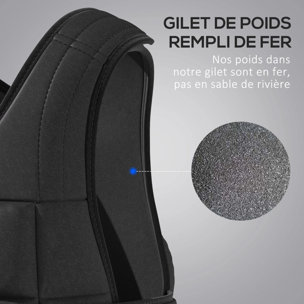 Gilet zavorrato regolabile ¨C Xylo ¨C 10 kg max, pesi rimovibili, allenamento, nero