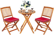 Set Tavolo e Sedie da Giardino, Set Mobili da Giardino Pieghevoli 3 Pezzi in Legno di Acacia, con Cuscini, Arredo Giardino per Giardino Terrazzo Balcone (Cuscini Rossi)