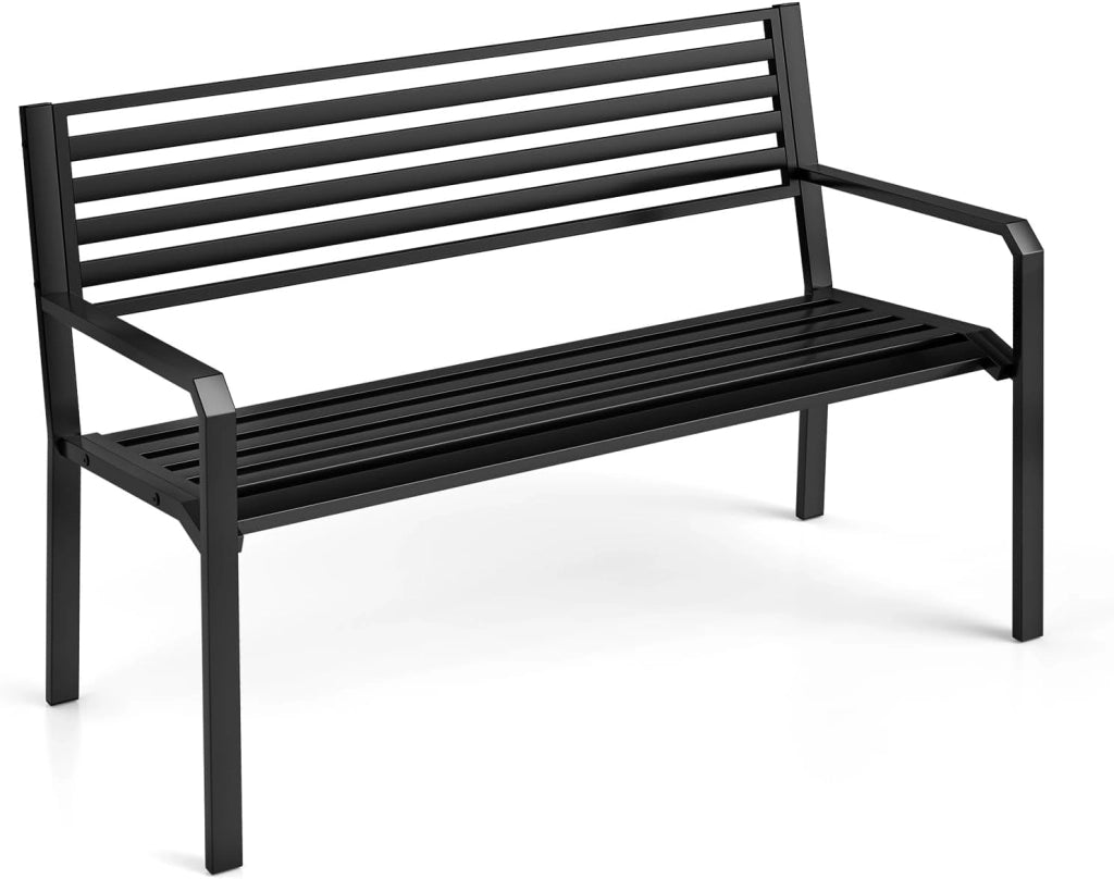 Panca da giardino per 2-3 persone, panca da parco con schienale alto e braccioli, sedia in metallo con carico di 300 kg, poltrona da esterno per terrazza, balcone, patio (modello 3)