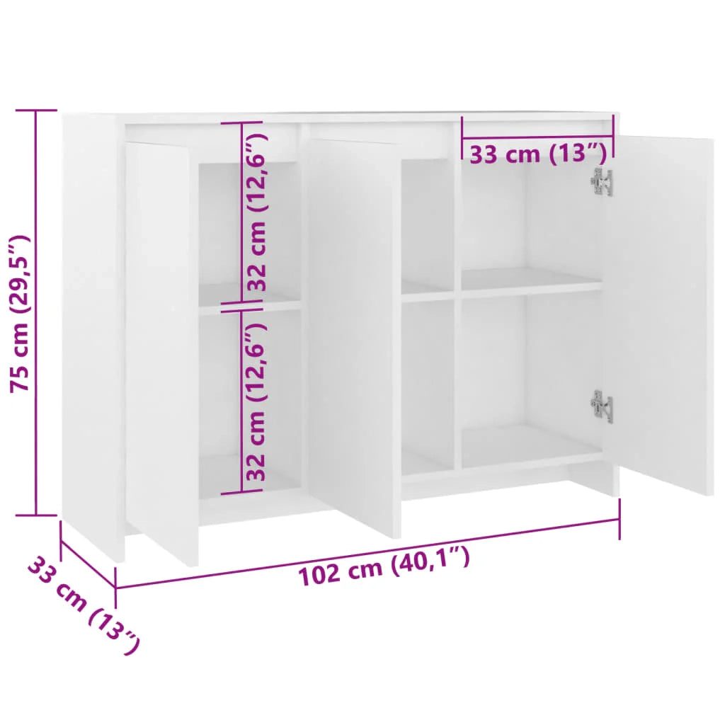 Buffet credenza cassettiera armadio mobile contenitore organizer per cucina soggiorno salotto 102 x 33 x 75 cm legno ingegnerizzato bianco 02_0030173