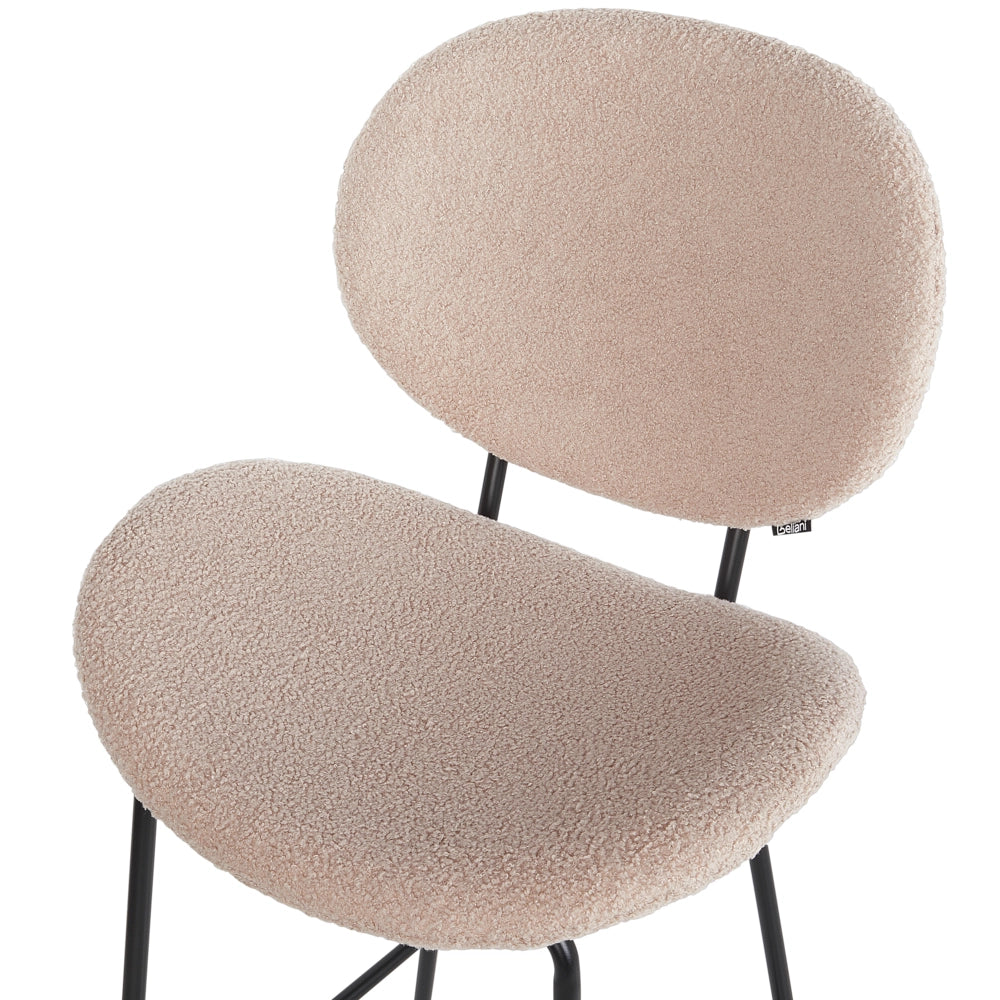 Set di 2 sedie da bar Beige chiaro senza braccioli Gambe in ferro nero Boucle Design contemporaneo retrò Sedute per la sala da pranzo