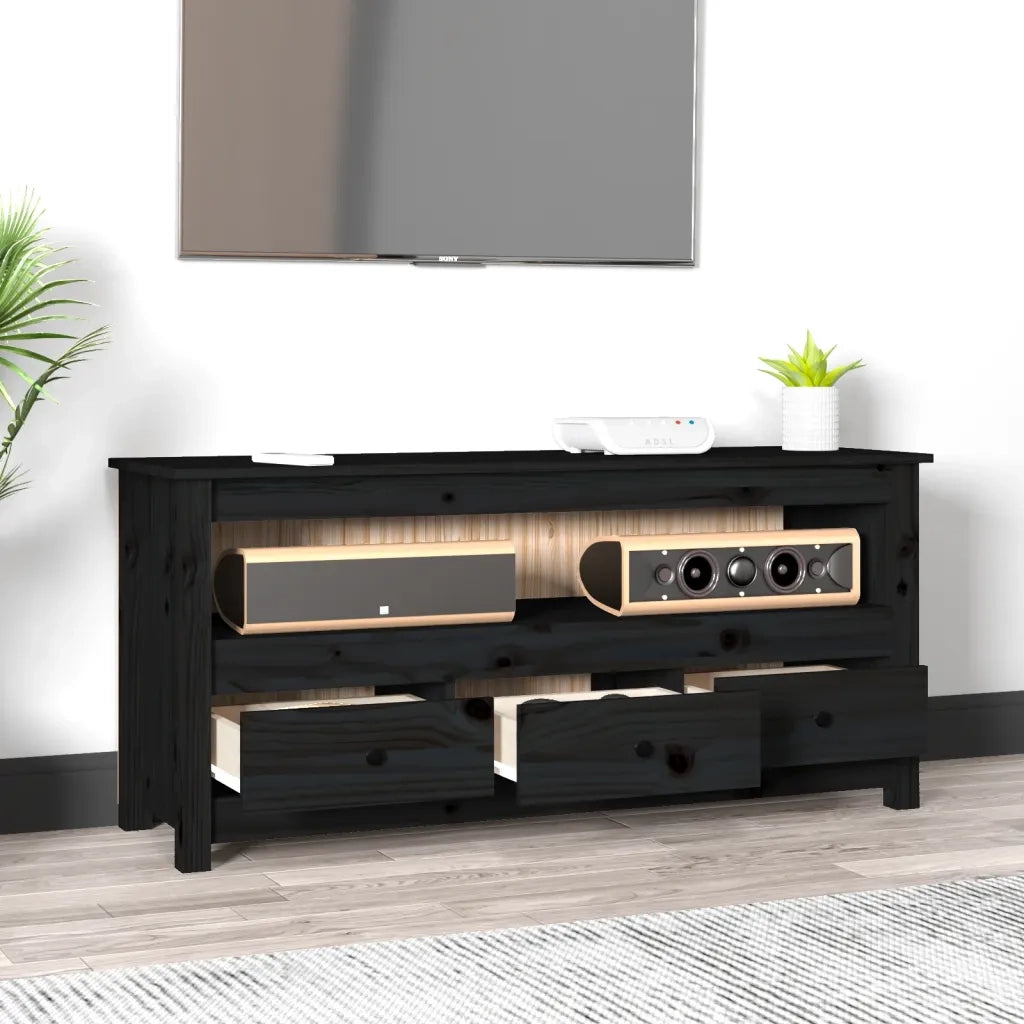 Mobile Porta TV Nero 114x35x52 cm in Legno Massello di Pino 821506