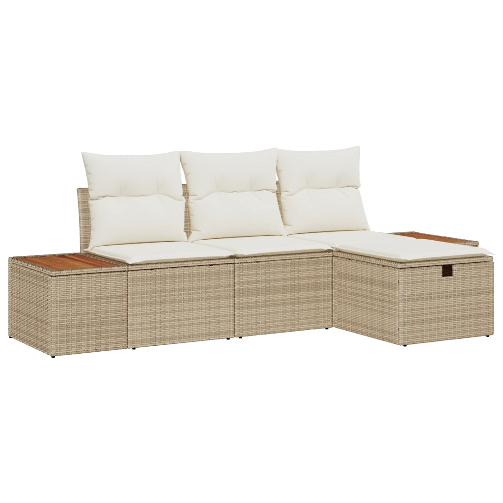 Set Divani Giardino 4 Pezzi con Cuscini Beige Rattan Polietilene