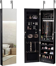 Armadio per Gioielli da Parete, con Luce a LED, 2-In-1 Design, Armadietto con Specchio Salvaspazio, 120 x 36 x 10 cm (NERO)
