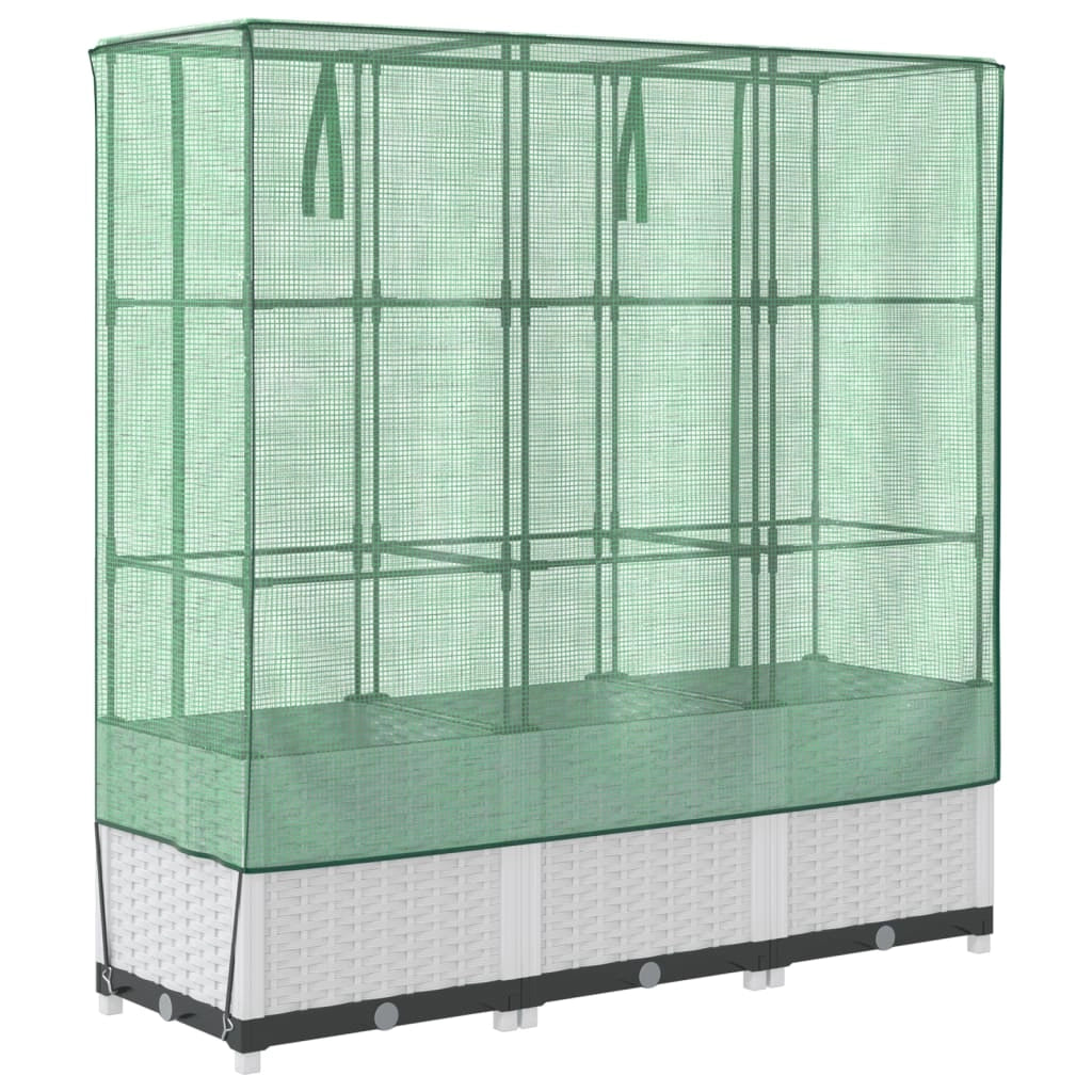 Aiuola rialzata/fioriera con copertura effetto rattan 120 x 40 x 138 cm bianco 02_0038737
