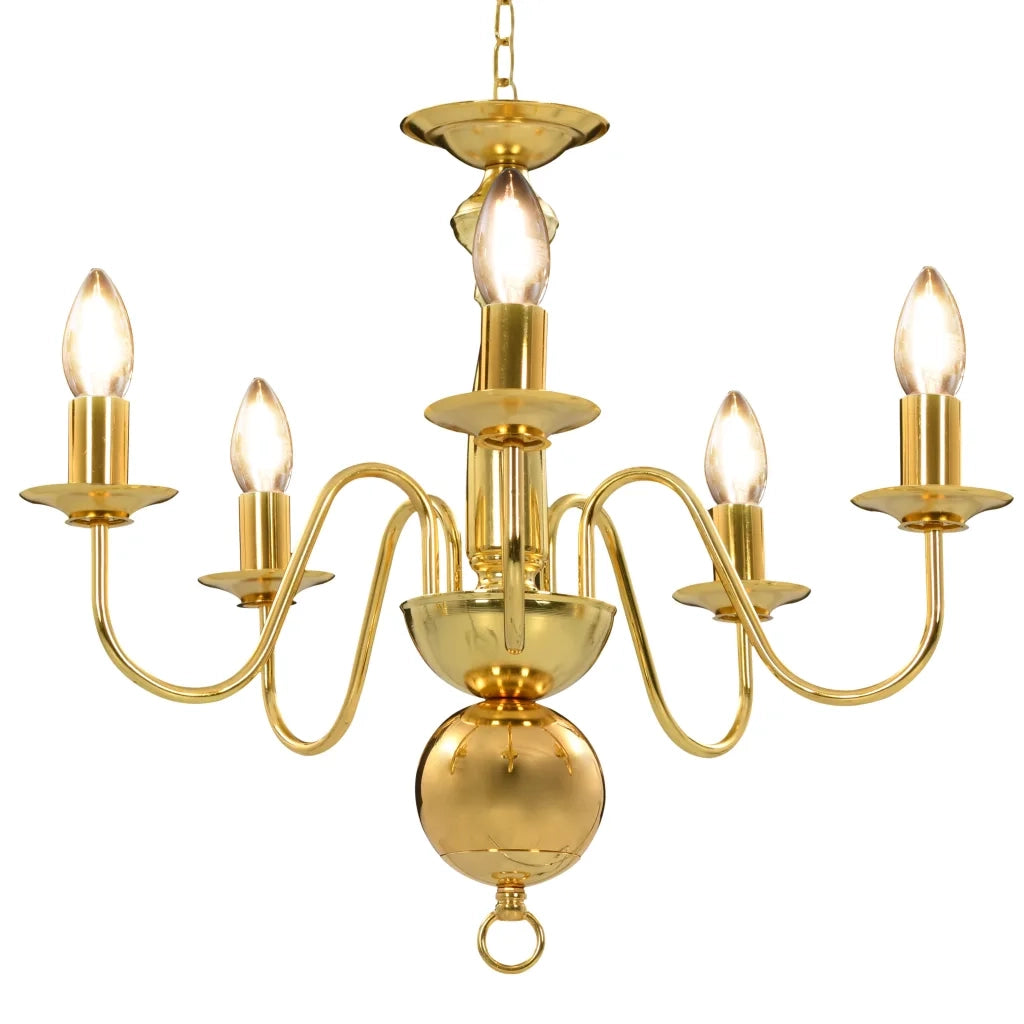 Lampadario classico dal design elegante 50 x 45 cm che crea un'atmosfera morbida e accogliente. 5 lampadine E14 in metallo color oro. 02_0046423