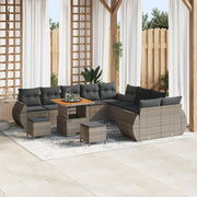 Set Divano da Giardino  13 Pezzi con Cuscini Grigio Polyrattan Acacia