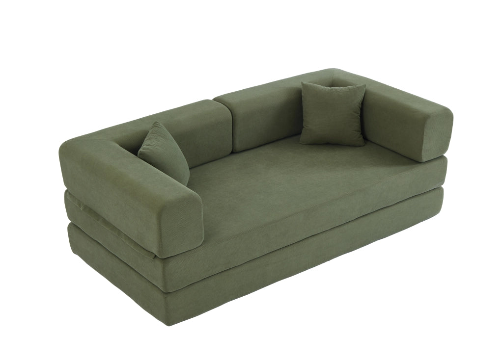 Divano Letto Pieghevole con Cuscino Cilindrico ¨C Xylo ¨C Verde, Velluto a Coste
