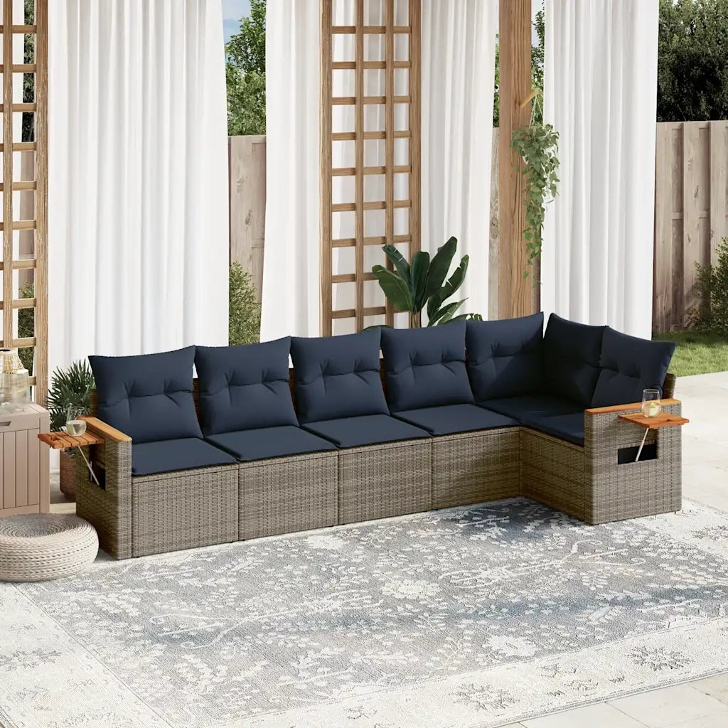 Set Divani da Giardino 6 pz con Cuscini Grigio in Polyrattan