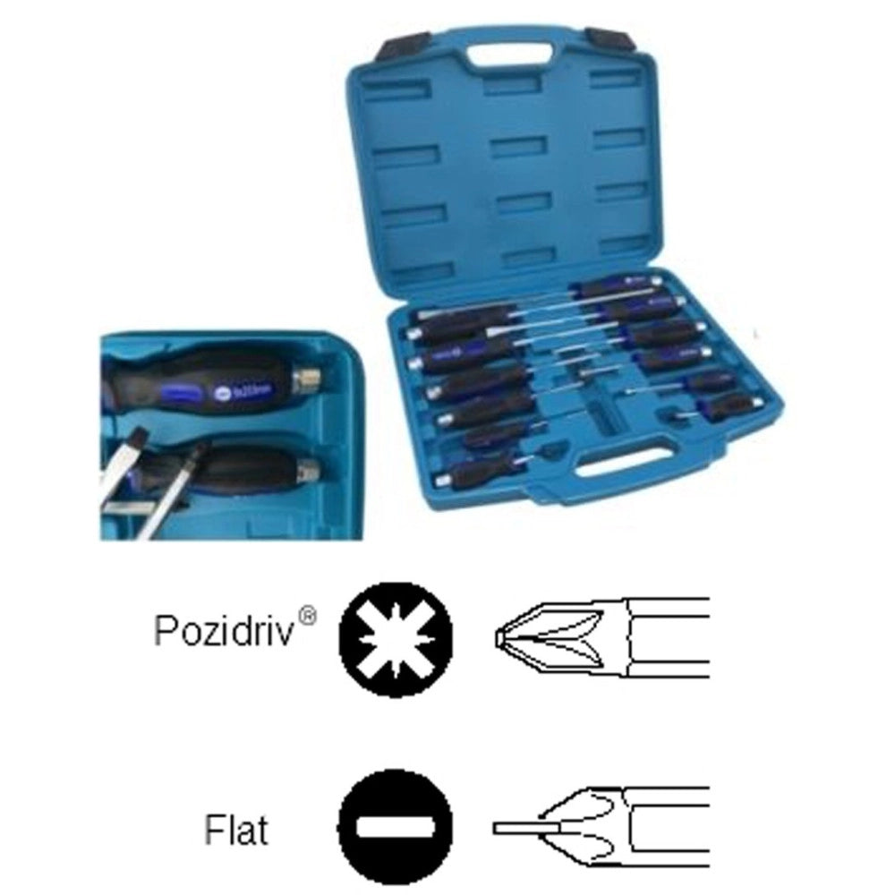 Trade Shop - Set Cacciaviti 12 Pezzi Calamitati A Taglio E Pozidriv Con Testa Esagonale -