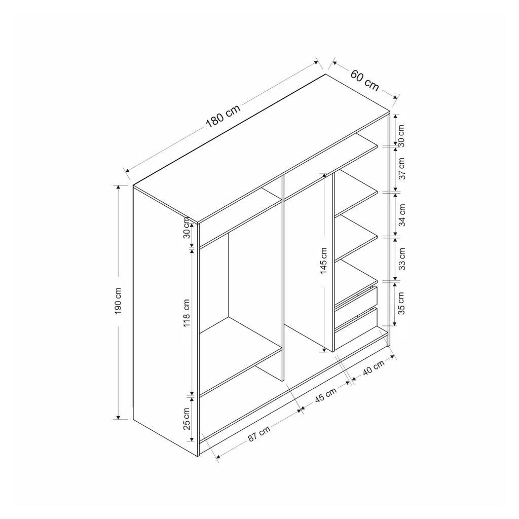 Armadio Camera da Letto Torello, Guardaroba 2 Ante 5 Ripiani, 180x190h cm Bianco