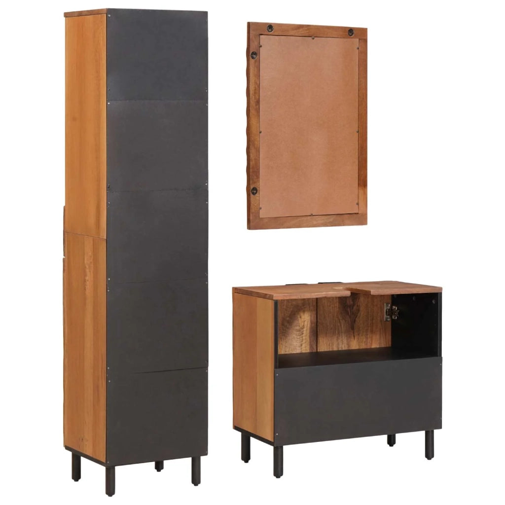 Set da Bagno con cassetto con porta 3 pcs Acacia Marrone Winish 3310037