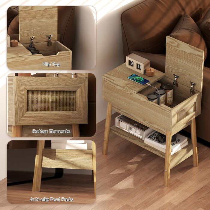 Tavolino da Salotto in Stile Boho 30x60x60,5 cm con Vano a Scomparsa in MDF color Legno