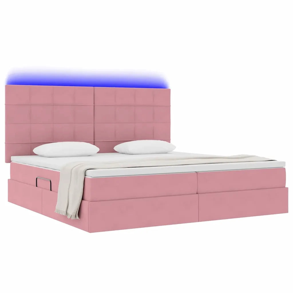 Letto con contenitore LED e materasso Rosa 200 x 200 cm Velluto