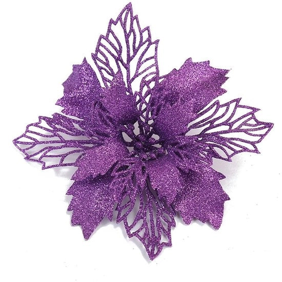 Decorazione per albero di Natale Glinzante - 10 pezzi - Plastica - Viti metalliche - Decorazione per albero di Natale - Dimensione 16 cm - Fiore di Natale