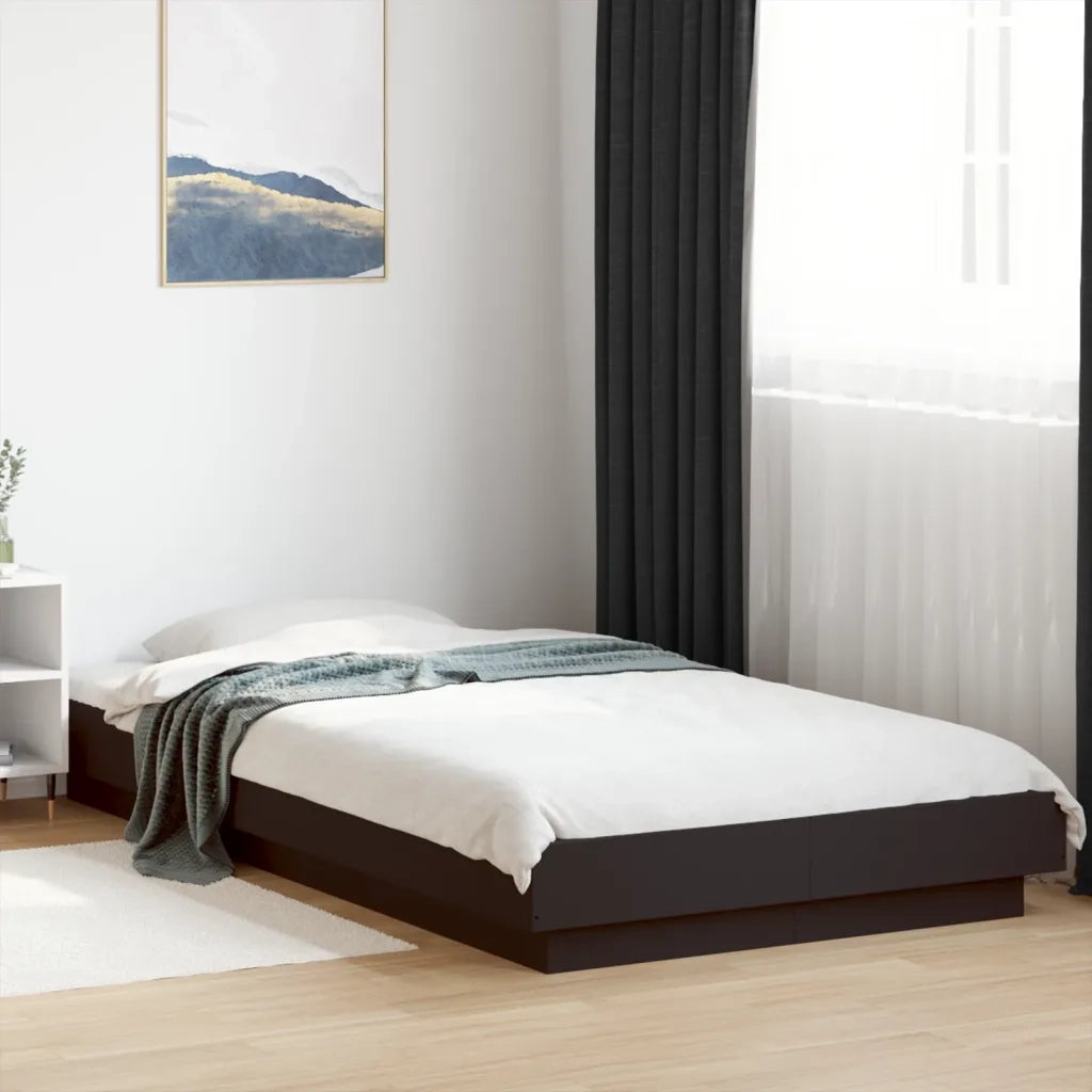 Letto singolo | Letto per adulti | Giroletto con Luci LED Nero 90x200 cm in Legno Multistrato