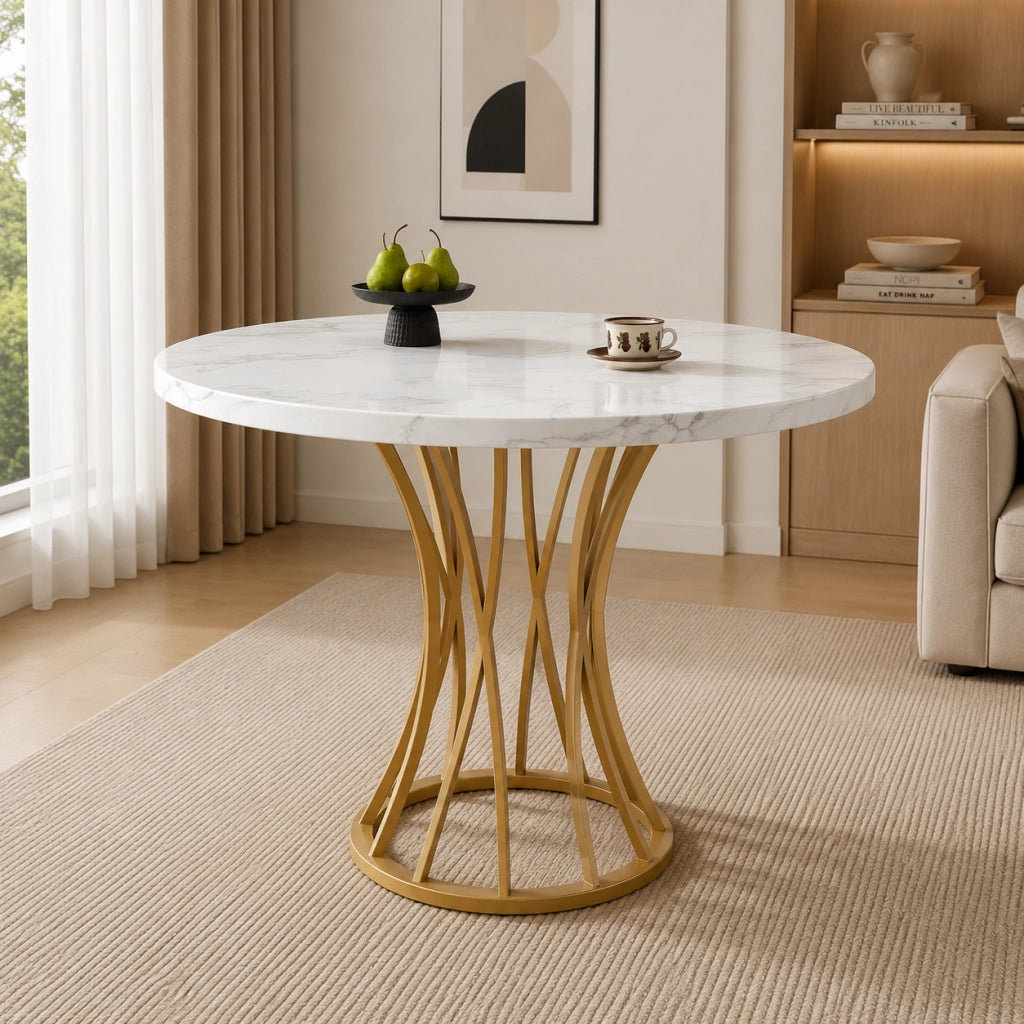 Tavolo da pranzo 80x80x76 cm in MDF e metallo; dorato