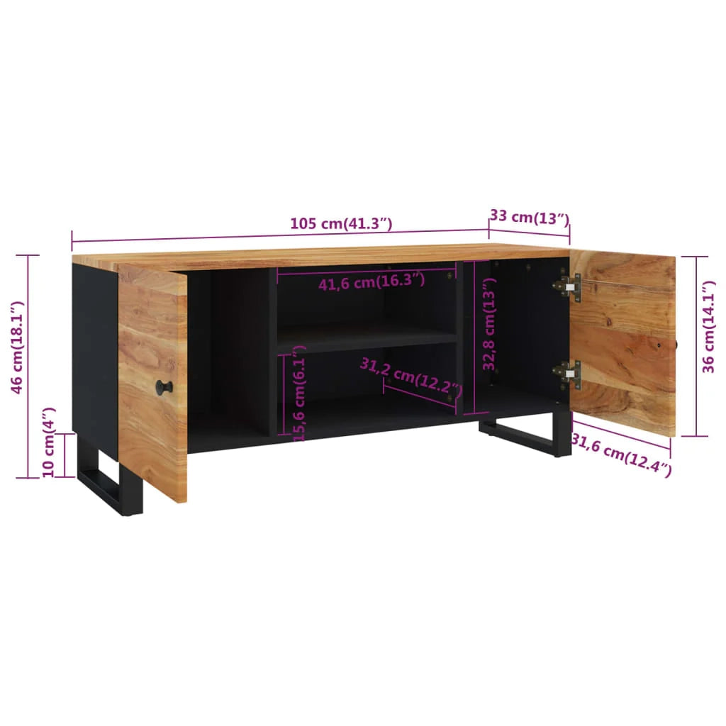 Mobile TV multimediale scaffale per televisione televisione buffet sala da pranzo soggiorno camera da letto 105 x 33 x 46 cm legno massello di acacia nero 02_0025667