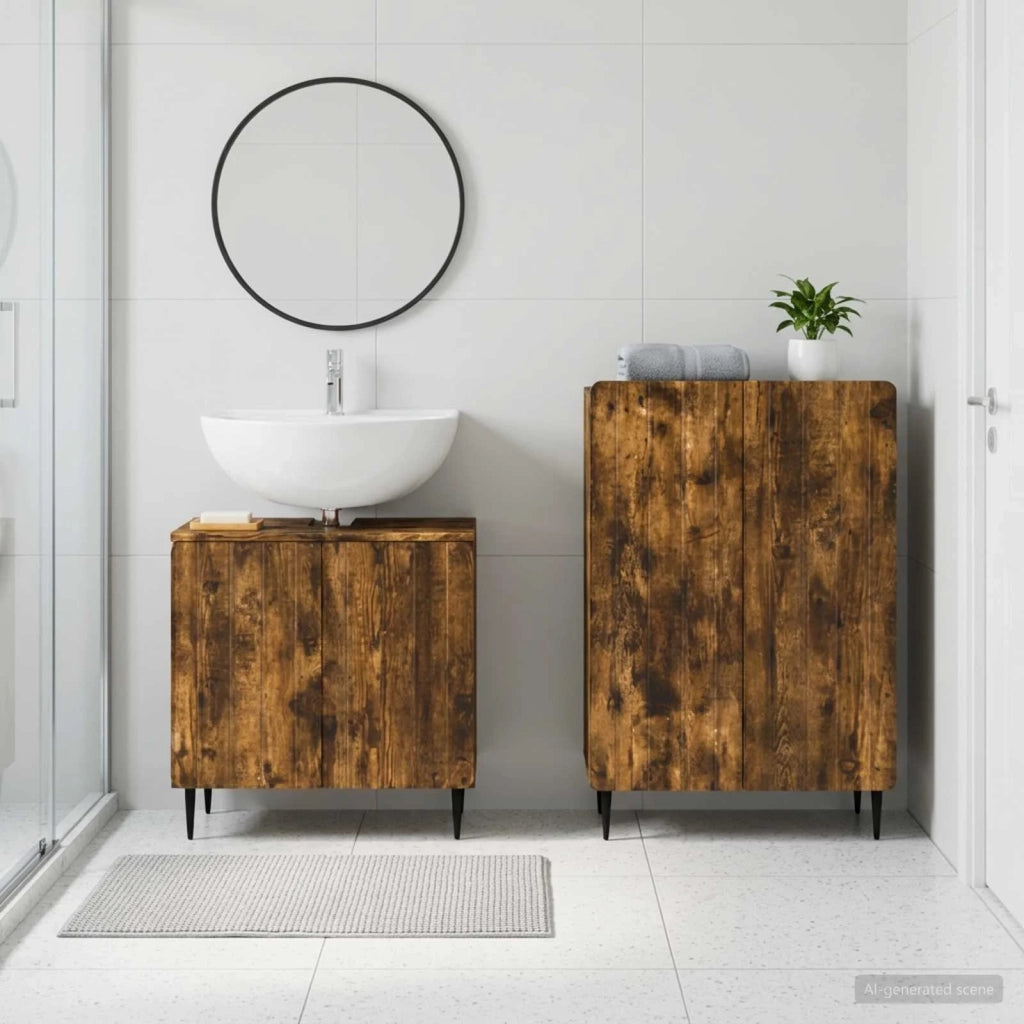 Set di Armadi da Bagno da 2 Pezzi ZWOLLE Rovere Fumo