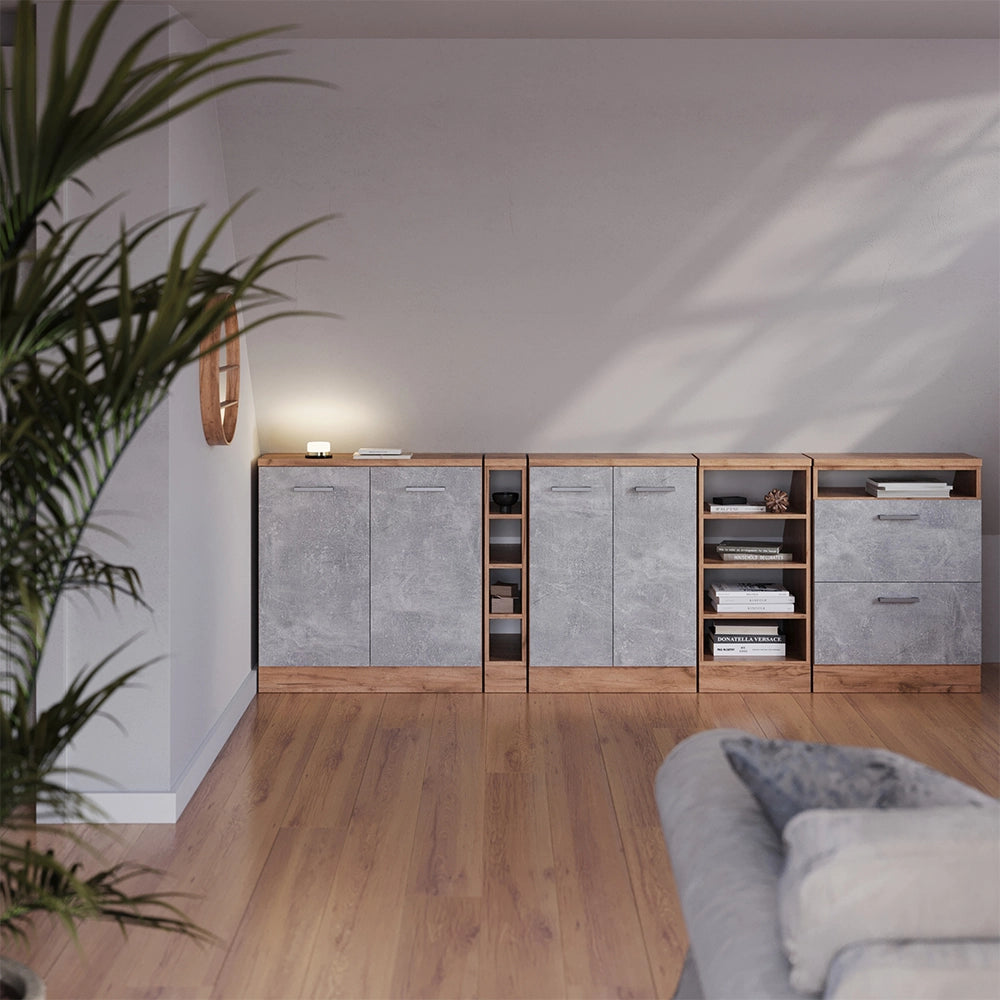 Mobile sottotetto Rion Calcestruzzo/Rovere dorato 60 x 83.8 cm con 2 cassetti, carcassa 60 cm profondità Vicco