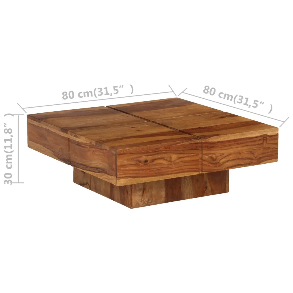 Tavolino da CaffÃ¨ in Legno Massello di Sheesham 80x80x30 cm