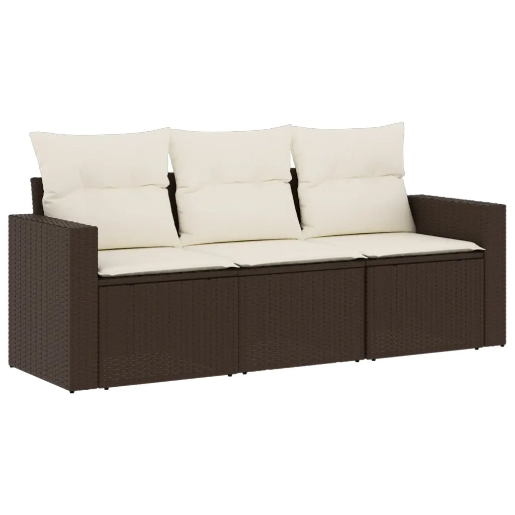 Set Divano da Giardino 3 pz con Cuscini Marrone in Polyrattan 3251000
