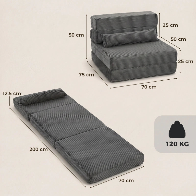 POLTRONA PIEGHEVOLE CONVERTIBILE 70x200 cm Grigio scuro in plastica