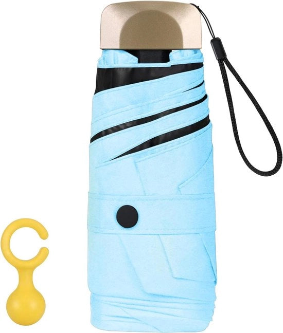 Paraplu con 6 Righelli 210T Tessuto e Bacchetta in Alluminio - Paraplu con Protezione Solare Opacizzante per Esterno - Manico d'Oro con Manico Blu Pastello