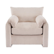 Poltrona Ampia 1 Posto con Cuscini Braccioli Comfort; Seduta Ergonomica; Struttura Legno E Metallo in Ciniglia Beige