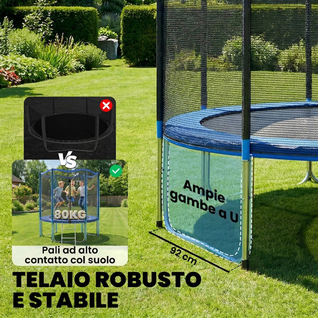 Trampolino da Giardino, 183 cm con Rete di Protezione e Scala