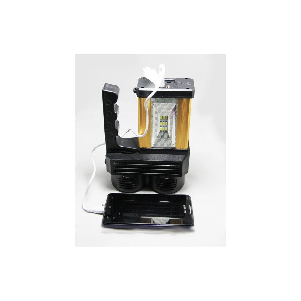 Trade Shop - Torcia Lampada A Led Ricaricabile Emergenza 10w 200 Metri Usb Luce Gialla Bianca -