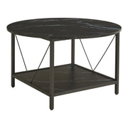 Tavolino/consolle/tavolino laterale diametro 80x46 cm effetto marmo nero 03_0010790