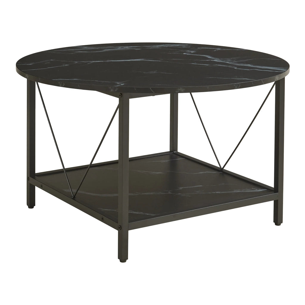 Tavolino/consolle/tavolino laterale diametro 80x46 cm effetto marmo nero 03_0010790