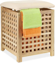 Wascomparto con Sedia - Cassetto per Bagno con Sedia Integrata - 50x39x39 cm - Telaio in Noce Naturale