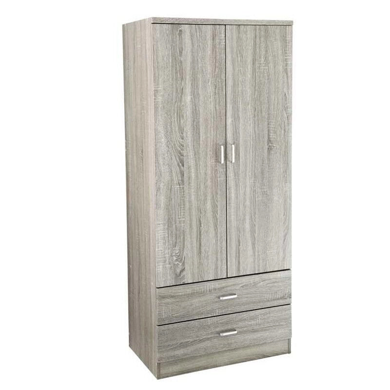 ARMADIO GUARDAROBA IN LEGNO CON 2 ANTE E CASSETTI OLMO 80 X 52 X 190 CM