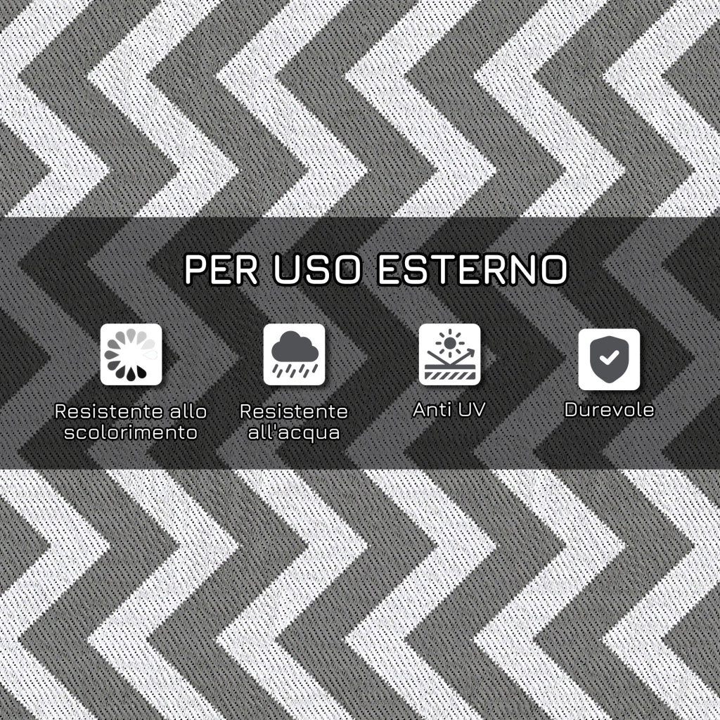 Tappeto da Esterno Reversibile con Fantasia Geometrica, 121x182 cm, Grigio e Bianco