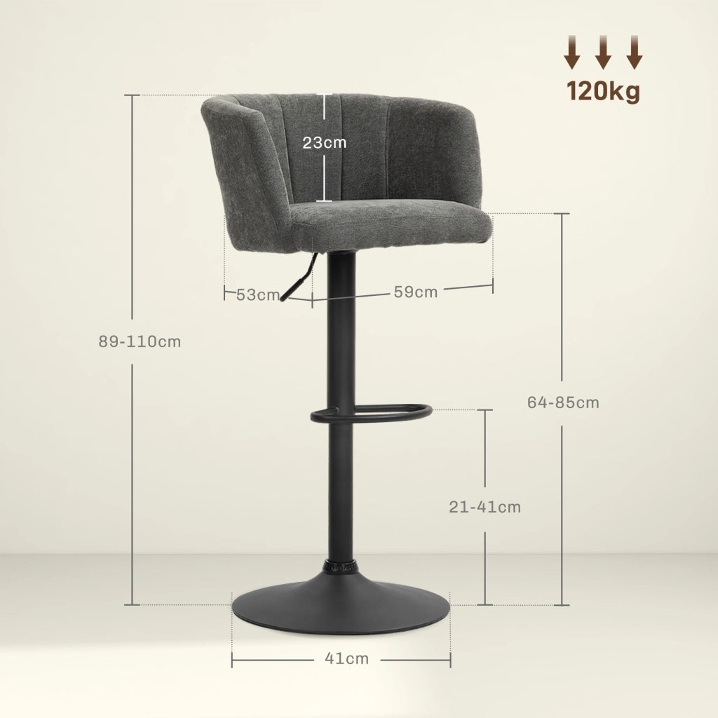 SGABELLO ALTO Set da 2 pezzi girevole 59x53x89-110 cm grigio scuro poliestere