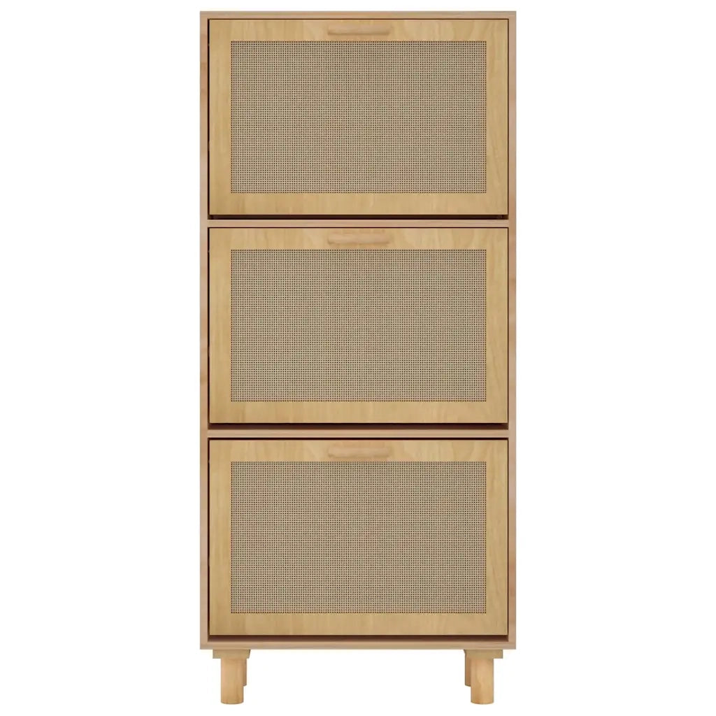 Scarpiera Marrone 52x25x115 Legno Multistrato e Rattan Naturale 345650